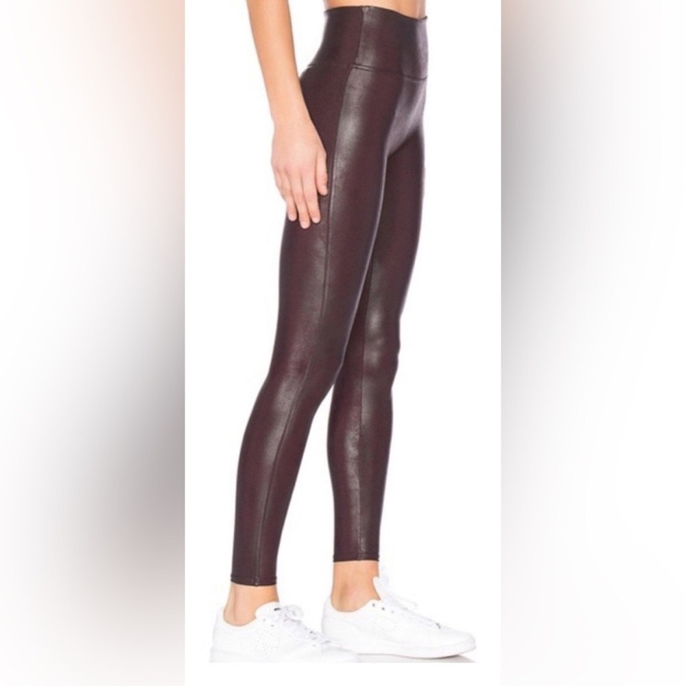 Spanx Shape Faux Leather Leggings Eggplant Plum Purple Burgundy XS
